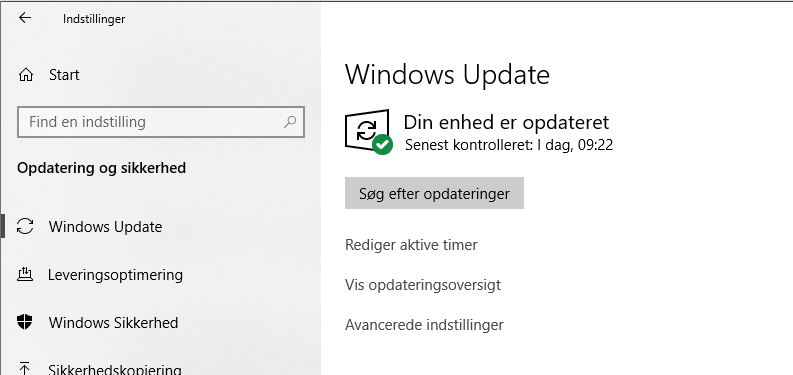 Skærmdump fra opdateringsoversigt over opdateringer i Windows 10
